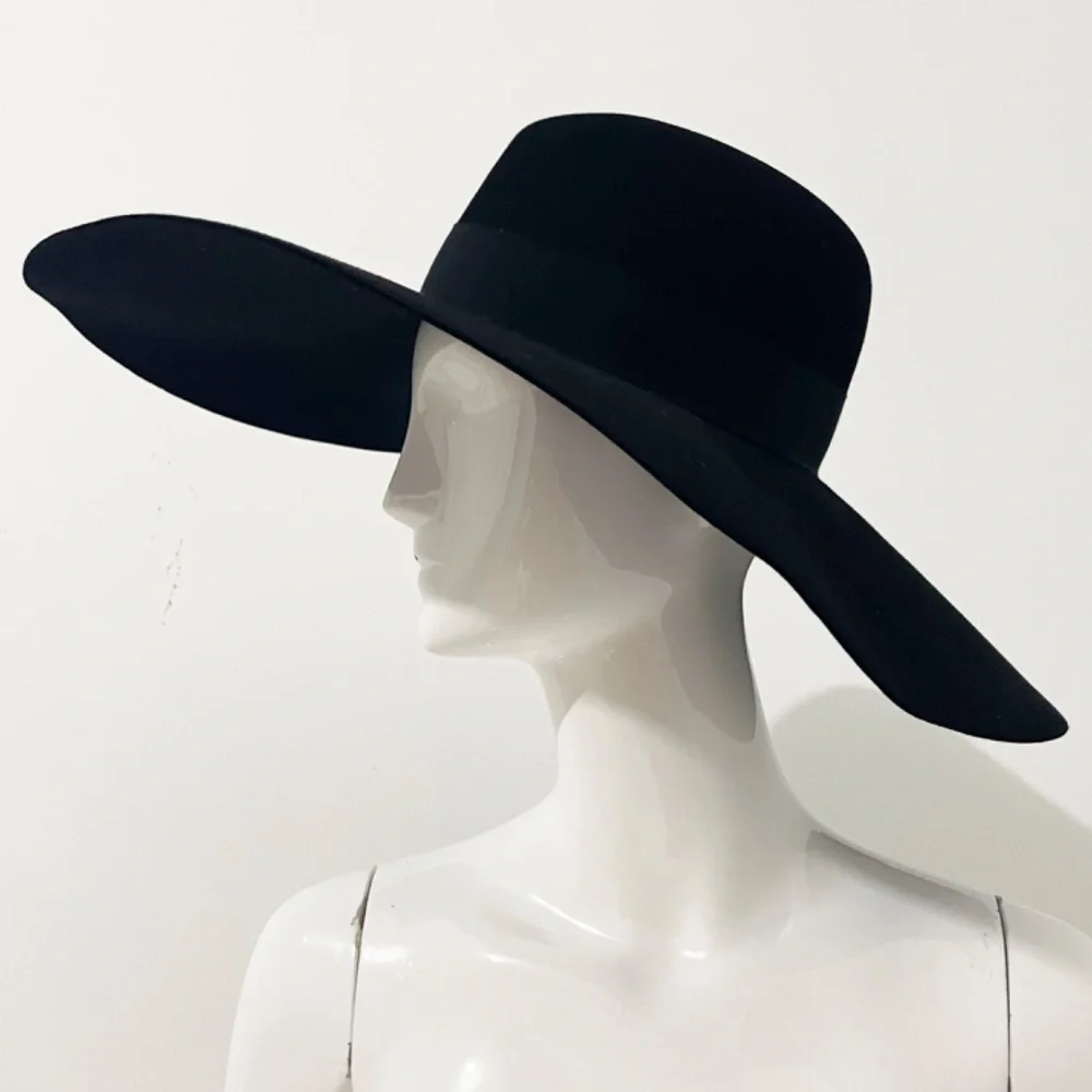 Saint Laurent Hat Wide Brim Oversized Black Rabbit Fur Felt Hedi Slimane Size 56